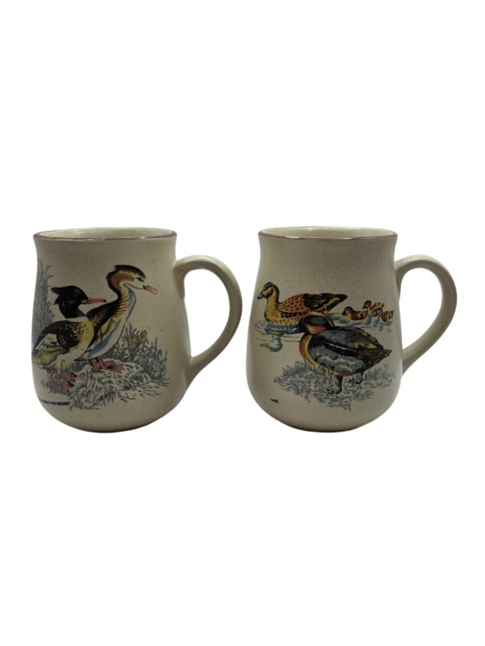 Vtg Northcraft Ceramic Duck Red-Breasted Merganser Coffee Mugs Speckled Stonewar